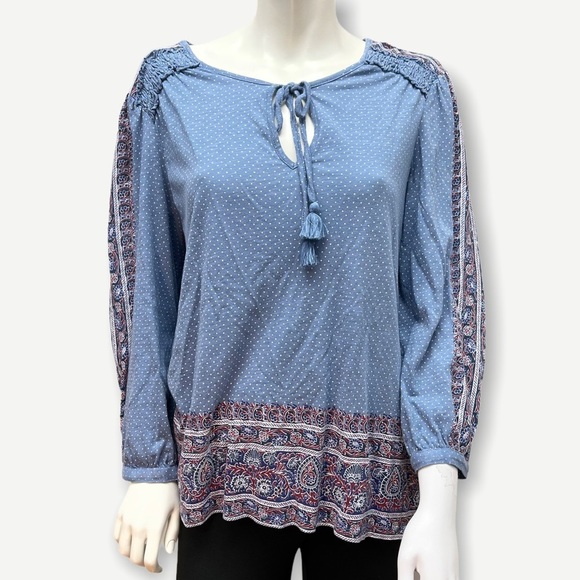Lucky Brand Tops - Lucky BRAND blue polka dot tie front top L
